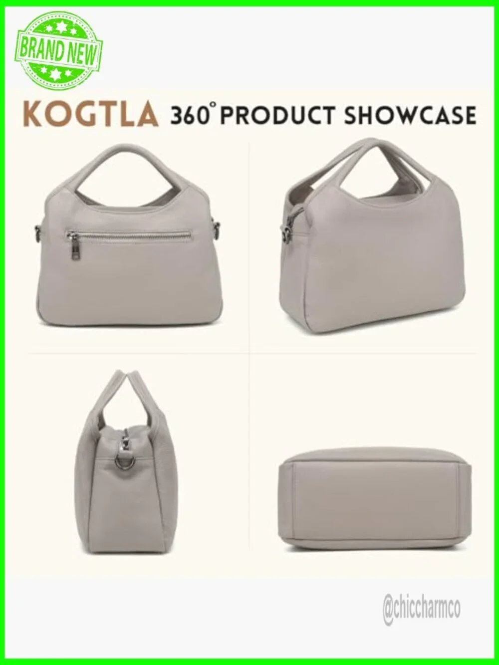 Genuine Leather Hobo Tote with Detachable Strap, 5 Compartments
